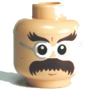 Minifigure, Head Glasses with Bushy Moustache and Eyebrows Pattern (HP Flitwick), LEGO onderdeelnummer 3626pb0483