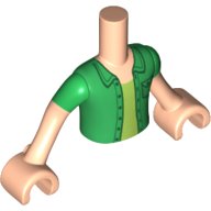Torso Mini Doll Boy Green Shirt with Pocket over Lime Undershirt Pattern, Light Nougat Arms with Hands with Green Short Sleeves, LEGO onderdeelnummer FTBpb020c01
