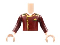 Torso Mini Doll Boy Dark Red Jacket with Gold Trim Pattern, Light Nougat Arms with Hands with Dark Red Sleeves, LEGO onderdeelnummer FTBpb052c01