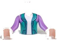 Torso Mini Doll Boy Dark Turquoise Hoodie with White Undershirt Pattern, Light Nougat Arms with Hands with Medium Lavender Sleeves, LEGO onderdeelnummer FTBpb055c01