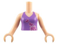 Torso Mini Doll Girl Medium Lavender Halter Top with Dark Pink Butterflies and Flower Pattern, Light Nougat Arms with Hands, LEGO onderdeelnummer FTGpb007c01
