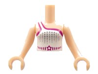 Torso Mini Doll Girl Sleeveless One Strap Top with White and Magenta Pattern, Light Nougat Arms with Hands, LEGO onderdeelnummer FTGpb028c01